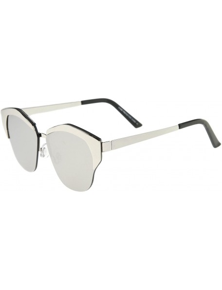 Rimless Women's Semi-Rimless Color Mirror Flat Lens Cat Eye Sunglasses 58mm - Silver / Silver Mirror - CM12KCNQ0ZP $9.26