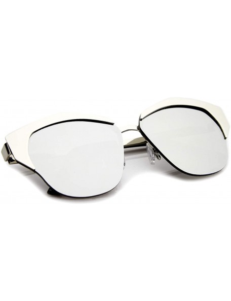 Rimless Women's Semi-Rimless Color Mirror Flat Lens Cat Eye Sunglasses 58mm - Silver / Silver Mirror - CM12KCNQ0ZP $9.26