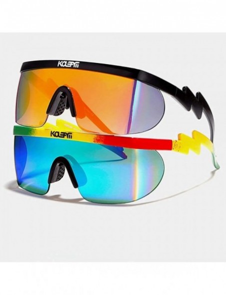 Sport Wrap Around Sport Sunglasses for men women Semi Rimless Lens Retro Rainbow Mirrored Lens UV400 Protection - 4 - CA1983W...