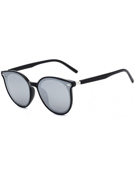 Oversized Round Sunglasses For Women Polarized Oversized Vintage Retro Fashion Shades - Black Frame Silver Mirrored Lens - CF...