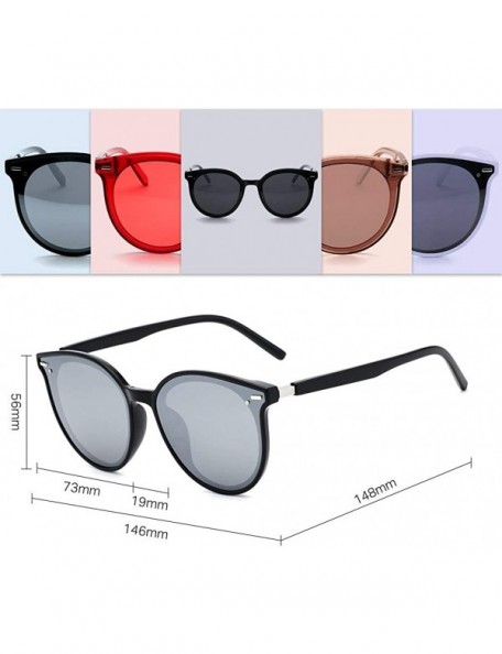 Oversized Round Sunglasses For Women Polarized Oversized Vintage Retro Fashion Shades - Black Frame Silver Mirrored Lens - CF...