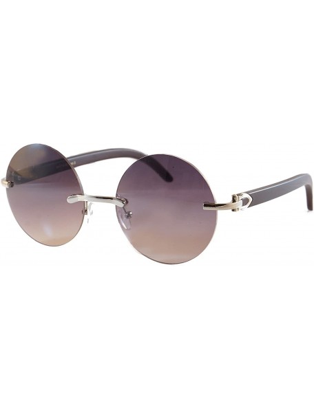 Rimless Vintage Rimless Round Metal & Wood Feel Smoke Gradient Sunglasses A225 - Silver Purple Gr - CM18I54OHY5 $30.79