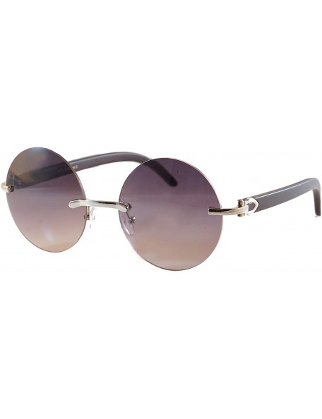 Rimless Vintage Rimless Round Metal & Wood Feel Smoke Gradient Sunglasses A225 - Silver Purple Gr - CM18I54OHY5 $11.76