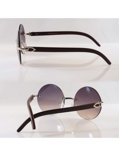 Rimless Vintage Rimless Round Metal & Wood Feel Smoke Gradient Sunglasses A225 - Silver Purple Gr - CM18I54OHY5 $11.76