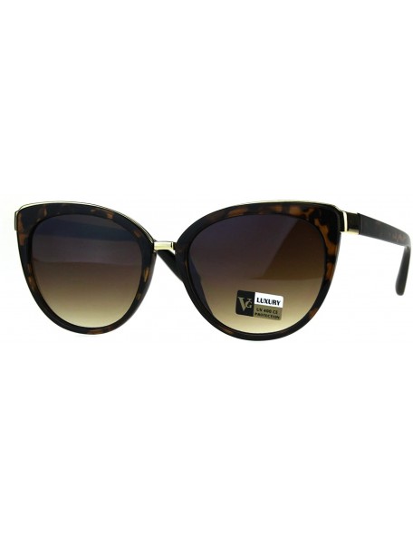 Cat Eye Womens Luxury Metal Brow Trim Oversize Cat Eye Designer Sunglasses - Tortoise Brown - C4180C0K4SD $11.32