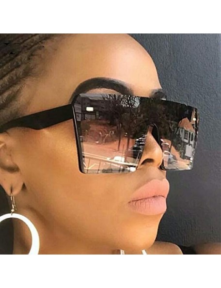 Rectangular Womens Flat Top Oversize Square Frame Gradient Lens Sunglasses - Black- Smoke Orange Gradient - CL195CR4H5Y $9.96