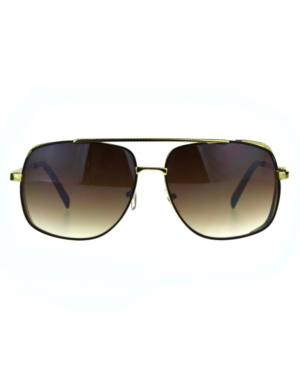 Rectangular Mens Luxury Fashion Rectangular Racer Metal Rim Pilots Sunglasses - Gold Brown Smoke - C5187UZOAMK $13.19