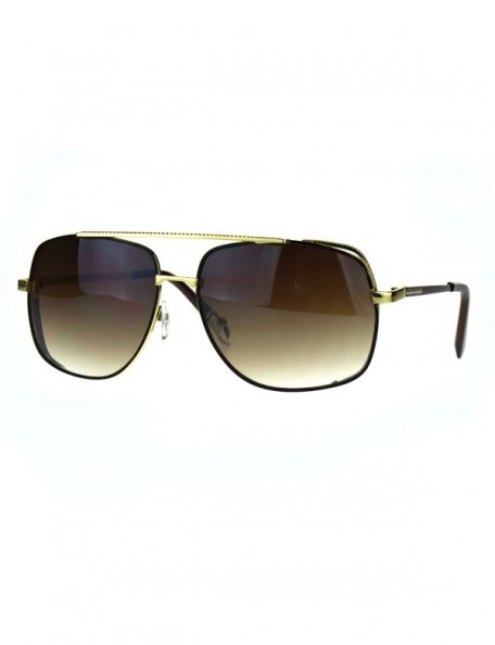 Rectangular Mens Luxury Fashion Rectangular Racer Metal Rim Pilots Sunglasses - Gold Brown Smoke - C5187UZOAMK $13.19