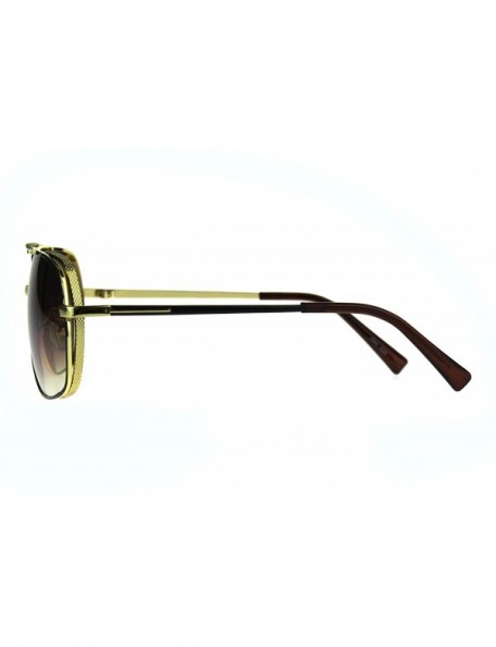 Rectangular Mens Luxury Fashion Rectangular Racer Metal Rim Pilots Sunglasses - Gold Brown Smoke - C5187UZOAMK $13.19