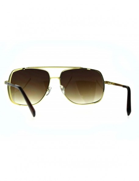Rectangular Mens Luxury Fashion Rectangular Racer Metal Rim Pilots Sunglasses - Gold Brown Smoke - C5187UZOAMK $13.19