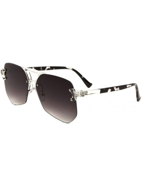 Aviator Crystal Color Frame Rimless Geometric Aviator Sunglasses - Smoke Demi - CV190MOM03G $16.38