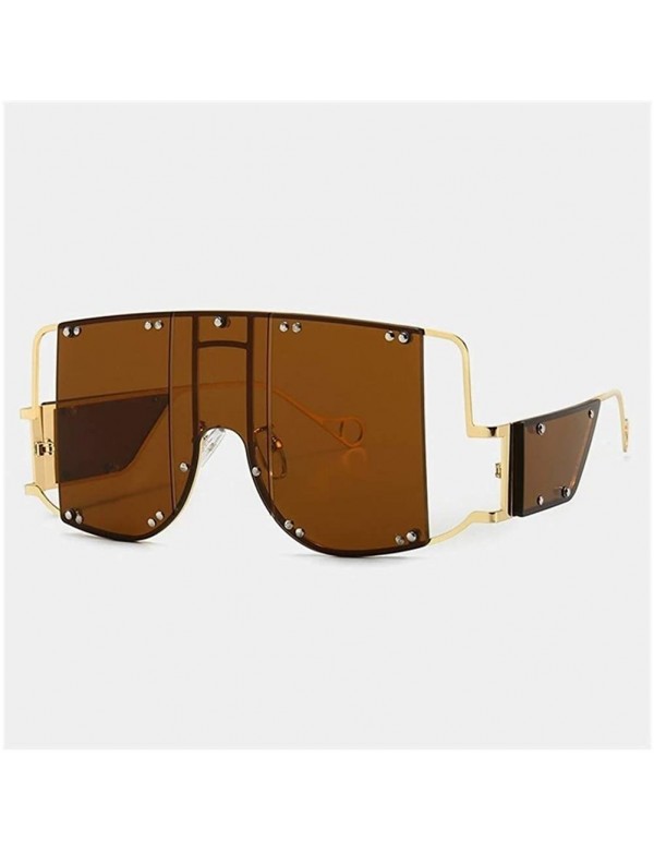 Square New Big Frame Sunglasses Men Square Fashion Glasses Women Retro Sun Glasses Rimless Vintage - C2 Gold Brown - C7198NXW...