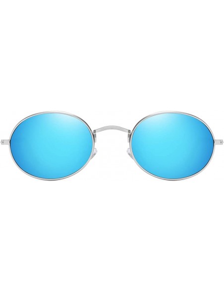 Oval Oval Round Polarized Sunglasses for Men and Women Small UV400 Protection - Silver - Blue Mirrored - CG195SOOMTK $12.42