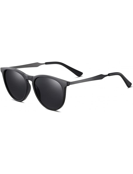 Round Unisex Round Polarized Sunglasses for Men Women UV400 Protection 8063 - Matte Black/Black - CZ195WOAMQU $9.36
