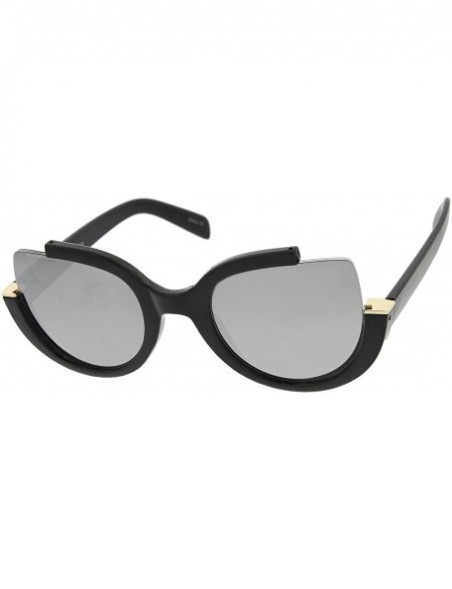 Semi-rimless Women's Semi-Rimless Teardrop Colored Mirror Lens Oversize Sunglasses 53mm - Black / Silver Mirror - C112MXNVJNR...