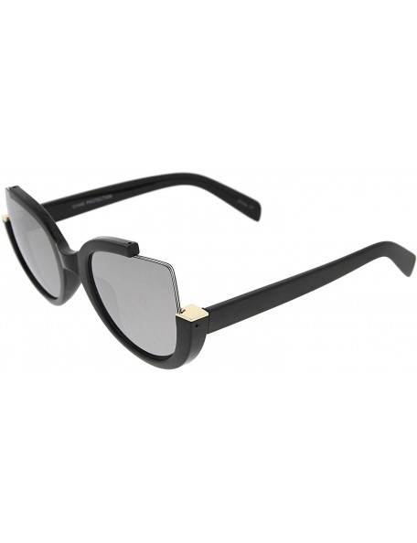 Semi-rimless Women's Semi-Rimless Teardrop Colored Mirror Lens Oversize Sunglasses 53mm - Black / Silver Mirror - C112MXNVJNR...