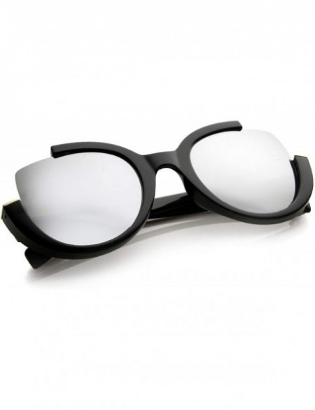 Semi-rimless Women's Semi-Rimless Teardrop Colored Mirror Lens Oversize Sunglasses 53mm - Black / Silver Mirror - C112MXNVJNR...