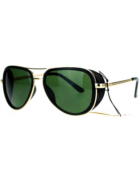 Aviator Studio Cover Side Shield Sunglasses Aviator Frame Unisex Fashion - Black (Green) - CT189Y3S07H $8.58
