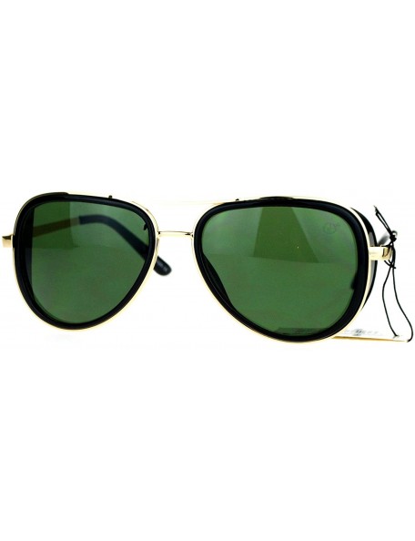 Aviator Studio Cover Side Shield Sunglasses Aviator Frame Unisex Fashion - Black (Green) - CT189Y3S07H $8.58