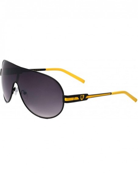 Shield Color Line Temple Ear Curved One Piece Shield Lens Sunglasses - Smoke Black Yellow - CP199IK9SO3 $23.10