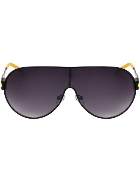 Shield Color Line Temple Ear Curved One Piece Shield Lens Sunglasses - Smoke Black Yellow - CP199IK9SO3 $23.10