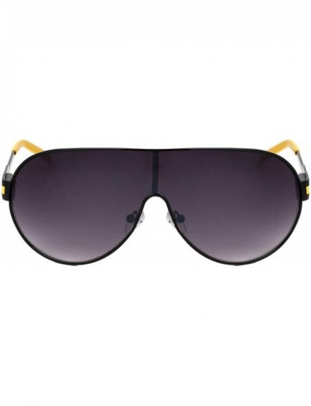 Shield Color Line Temple Ear Curved One Piece Shield Lens Sunglasses - Smoke Black Yellow - CP199IK9SO3 $23.10