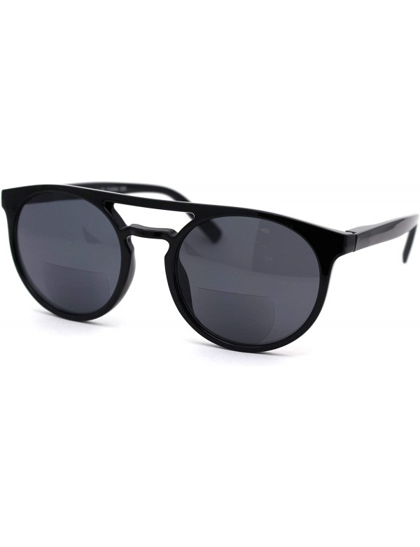 Round Flat Top Hipster Horn Rim Round Keyhole Bi-focal Reading Sunglasses - All Black - CD18X6YHNW4 $11.74