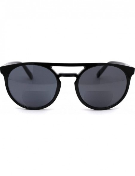 Round Flat Top Hipster Horn Rim Round Keyhole Bi-focal Reading Sunglasses - All Black - CD18X6YHNW4 $11.74