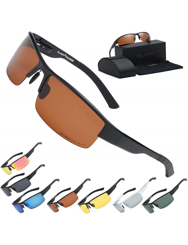 Xloop Polarized Aircraft Aluminum Driving Wrap Around Sunglasses For Men -  Matte Black - Polarized Amber Driving - CM18HWS93M6