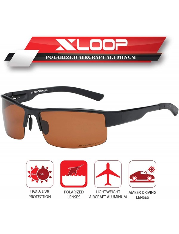 Xloop Polarized Aircraft Aluminum Driving Wrap Around Sunglasses For Men -  Matte Black - Polarized Amber Driving - CM18HWS93M6