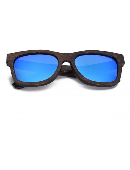 Wayfarer Bamboo Wood Polarized Sunglasses For Men & Women - Temple Carved Collection - Ta05-brown Bamboo Frame Blue Lens - CR...