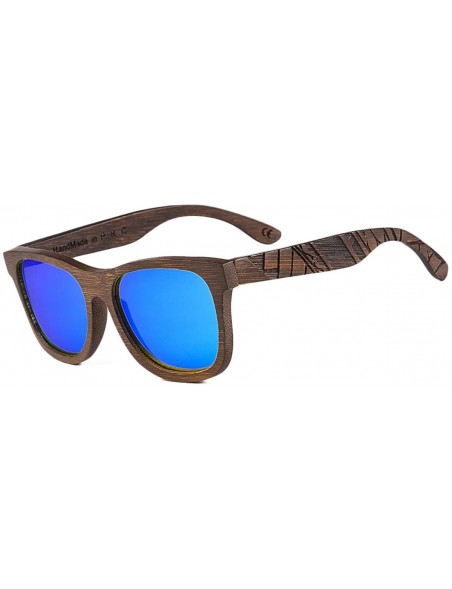 Wayfarer Bamboo Wood Polarized Sunglasses For Men & Women - Temple Carved Collection - Ta05-brown Bamboo Frame Blue Lens - CR...