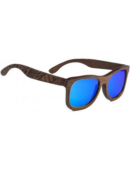 Wayfarer Bamboo Wood Polarized Sunglasses For Men & Women - Temple Carved Collection - Ta05-brown Bamboo Frame Blue Lens - CR...