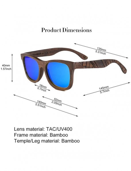 Wayfarer Bamboo Wood Polarized Sunglasses For Men & Women - Temple Carved Collection - Ta05-brown Bamboo Frame Blue Lens - CR...