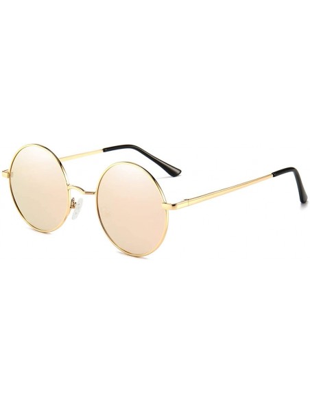 Aviator John Lennon Style Vintage Round Polarized Sunglasses for Men Women Small Circle Sunglasses - Pink Lens+gold Frame - C...