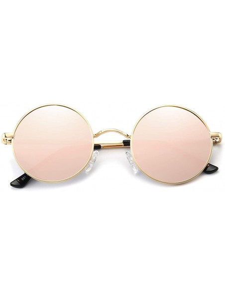 Aviator John Lennon Style Vintage Round Polarized Sunglasses for Men Women Small Circle Sunglasses - Pink Lens+gold Frame - C...