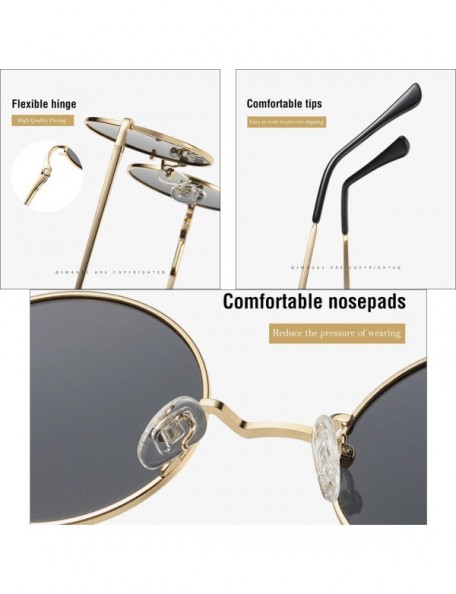 Aviator John Lennon Style Vintage Round Polarized Sunglasses for Men Women Small Circle Sunglasses - Pink Lens+gold Frame - C...