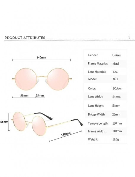 Aviator John Lennon Style Vintage Round Polarized Sunglasses for Men Women Small Circle Sunglasses - Pink Lens+gold Frame - C...