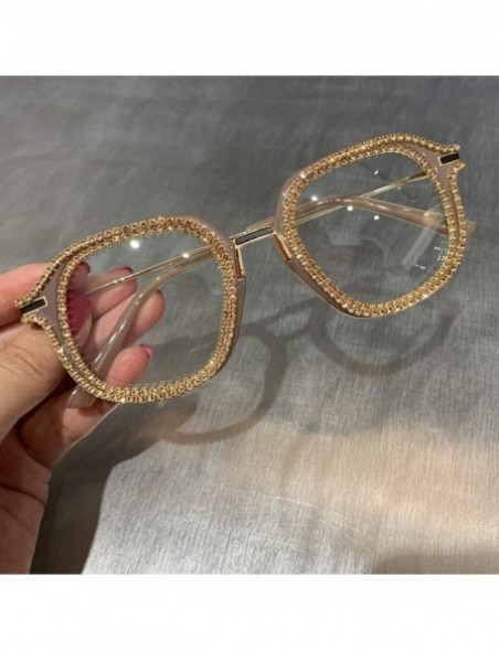 Goggle Gold Rhinestone Cat Eye Sunglasses Women Shades Sun Glasses Men Vintage Metal Clear Eyewear UV400 Sunglass - CX1985E0K...