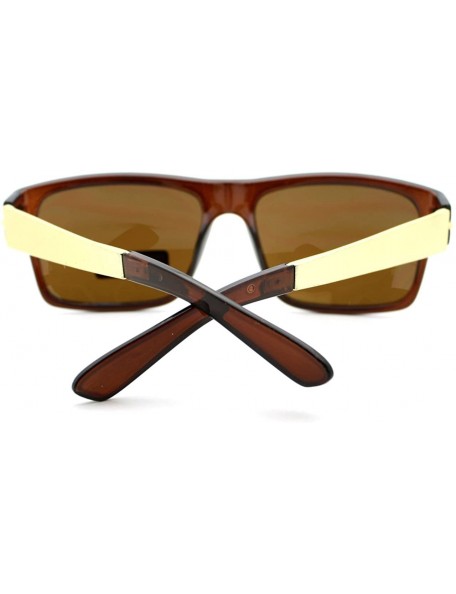 Rectangular Designer Fashion Unisex Sunglasses Square Rectangular Stylish Eyewear - Brown Gold - CI11WRKMRYP $13.36