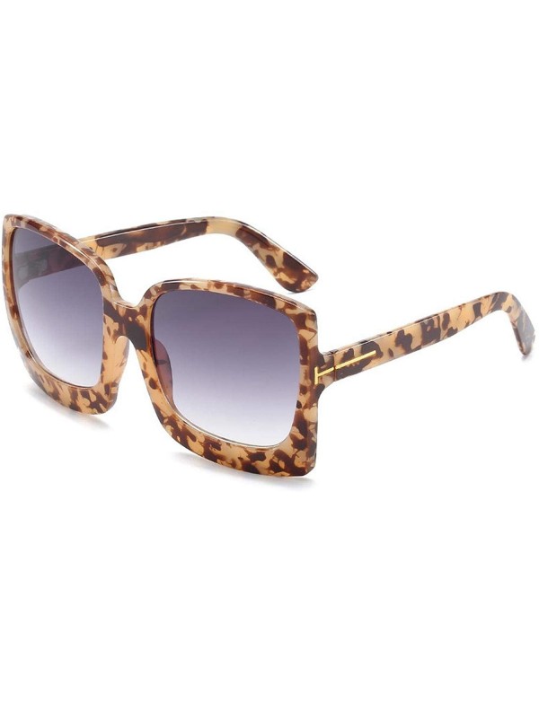 Rimless Fashion Oversized Women Sunglasses Brand Designer Plastic Female Big Frame Gradient Sun Glasses UV400 - Leopard - C61...