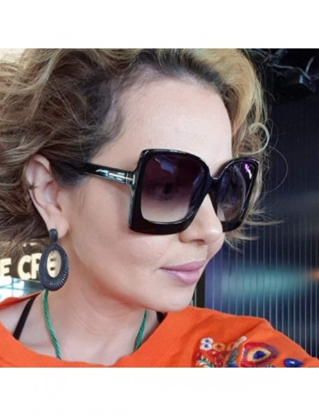 Rimless Fashion Oversized Women Sunglasses Brand Designer Plastic Female Big Frame Gradient Sun Glasses UV400 - Leopard - C61...