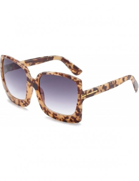 Rimless Fashion Oversized Women Sunglasses Brand Designer Plastic Female Big Frame Gradient Sun Glasses UV400 - Leopard - C61...