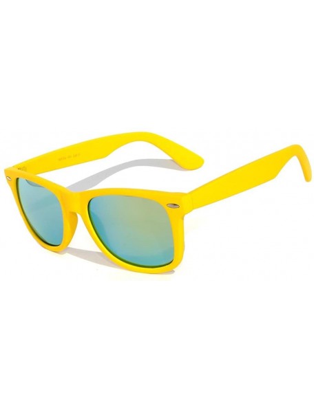 Wayfarer Vintage Style Sunglasses Retro 80's Matte Yellow Frame Green Mirror Lens - CH11NLD4CBD $7.39