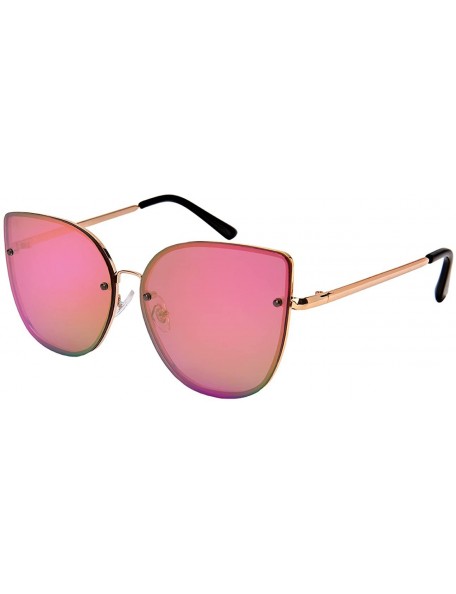 Cat Eye Chic High Point Oversized Cat Eye Sunglasses with Flat Mirrored Lenses 3111-FLREV - Rose Gold - CO183S4AT9M $9.81