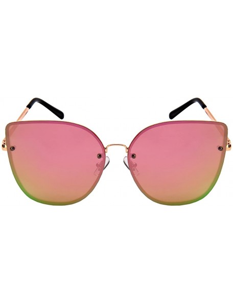 Cat Eye Chic High Point Oversized Cat Eye Sunglasses with Flat Mirrored Lenses 3111-FLREV - Rose Gold - CO183S4AT9M $9.81
