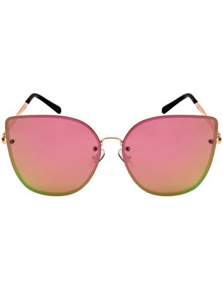 Cat Eye Chic High Point Oversized Cat Eye Sunglasses with Flat Mirrored Lenses 3111-FLREV - Rose Gold - CO183S4AT9M $9.81