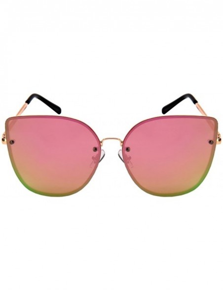 Cat Eye Chic High Point Oversized Cat Eye Sunglasses with Flat Mirrored Lenses 3111-FLREV - Rose Gold - CO183S4AT9M $9.81