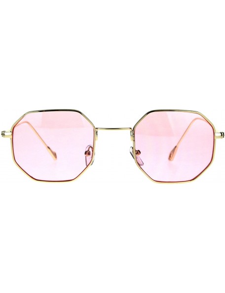 Rectangular Mens Octagon Squared Snug Metal Rim Hippie Sunglasses - Gold Pink - CC187LGROWQ $10.22