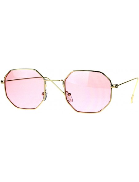 Rectangular Mens Octagon Squared Snug Metal Rim Hippie Sunglasses - Gold Pink - CC187LGROWQ $10.22